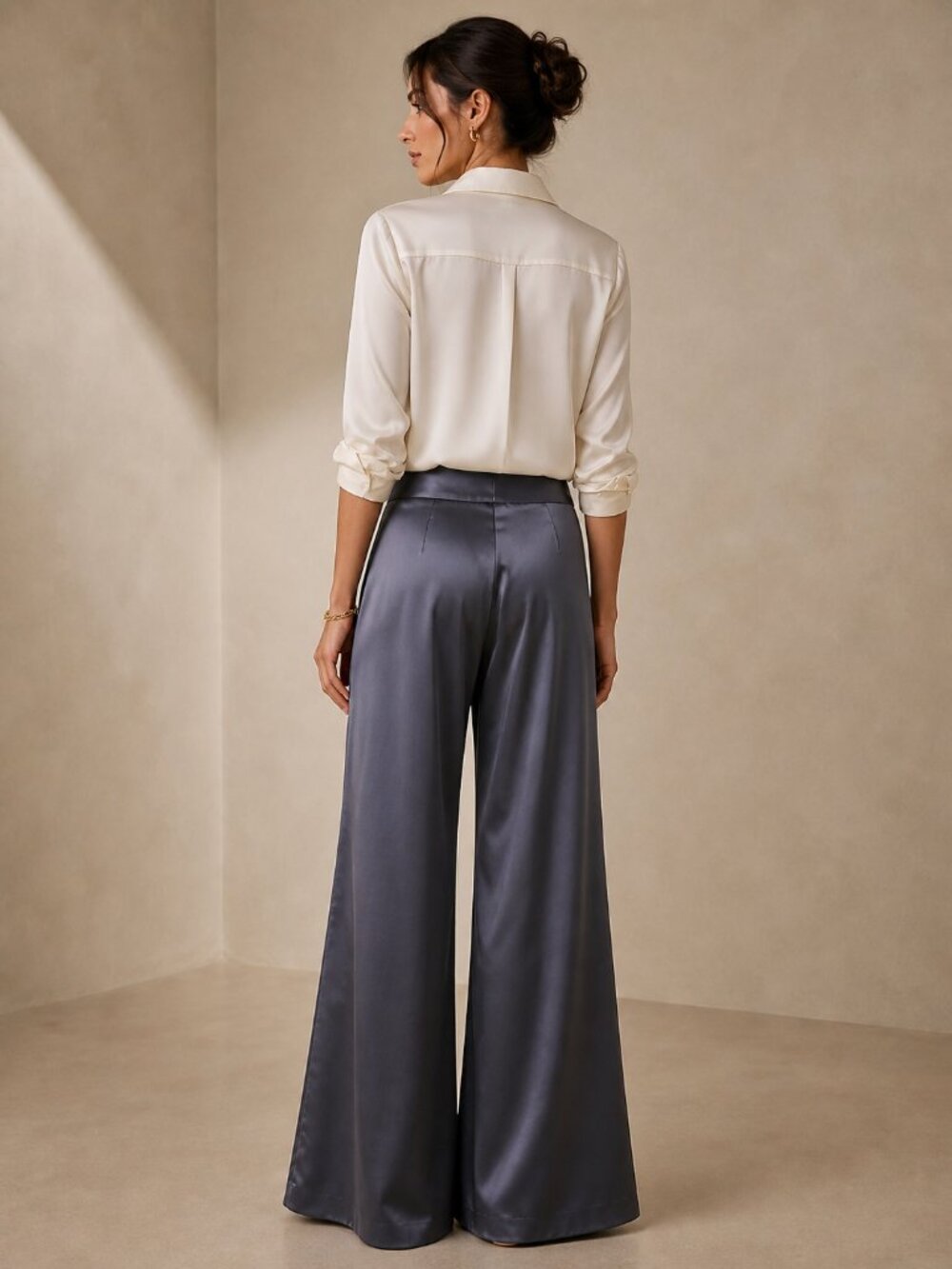 Victor Costa Stretch Satin Wide Leg Pants Charcoal Gray Size 4 NWT - Picture 2 of 5